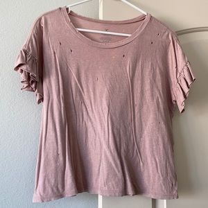 American Eagle Distressed Ruffle Top